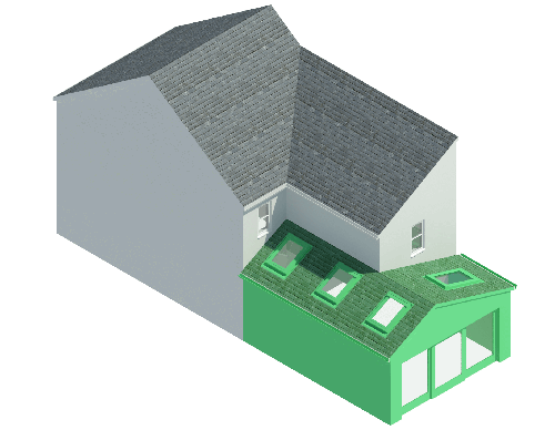3D drawings of wrap around extension with a gable roof