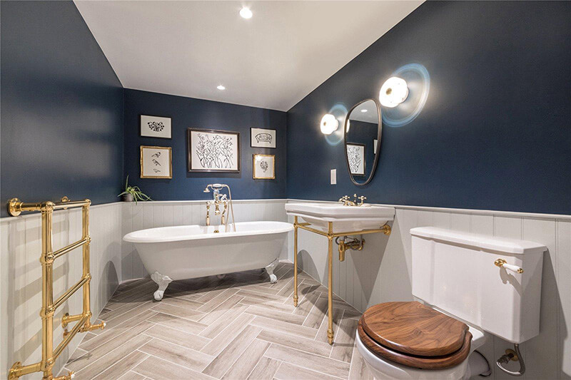 navy blue bathroom