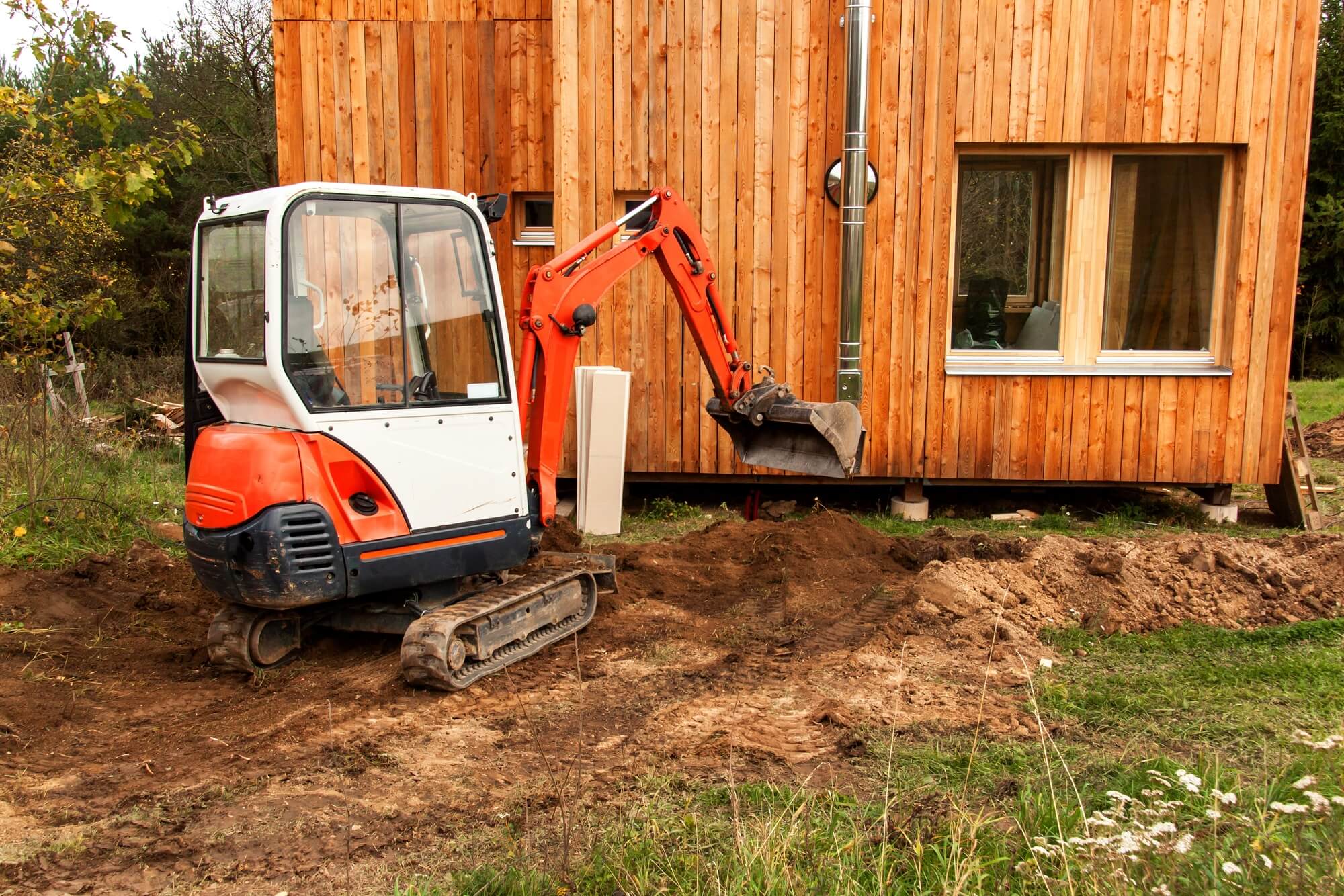 mini excavator working on construction