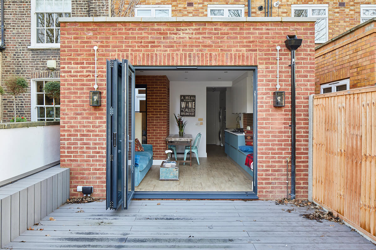 steel frame extension with bi folding doors