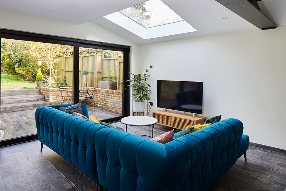 living room with roof light