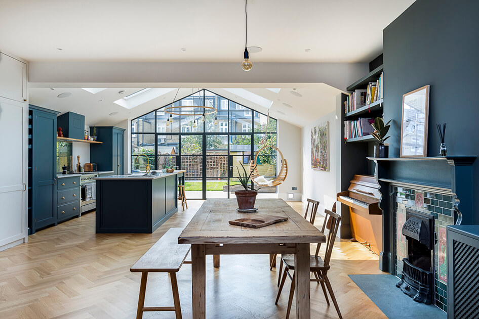 open concept kitchen living room and dining room