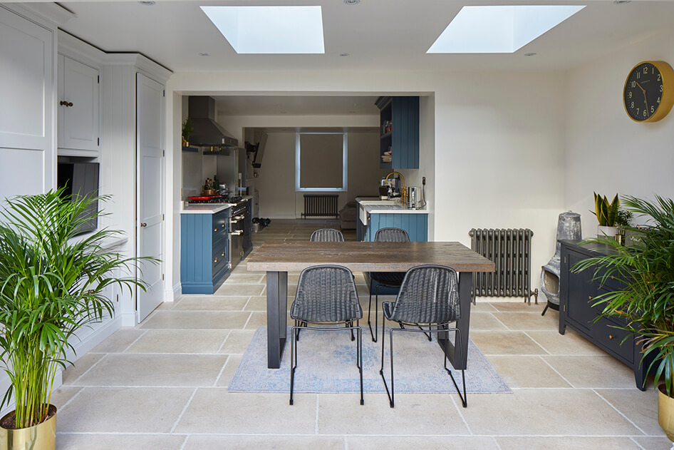 open plan kitchen with skylight