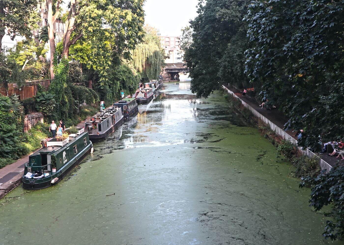 A row of narrowboats in Islington on Regent's canal