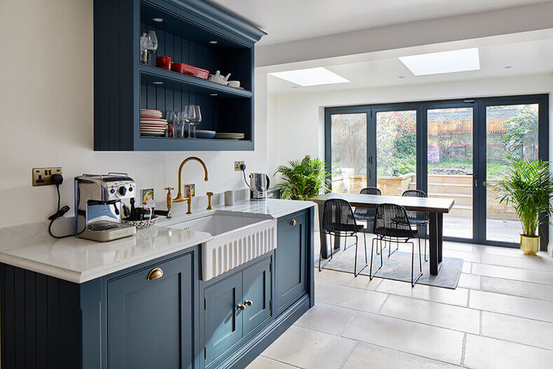 refurbished kitchen to navy blue