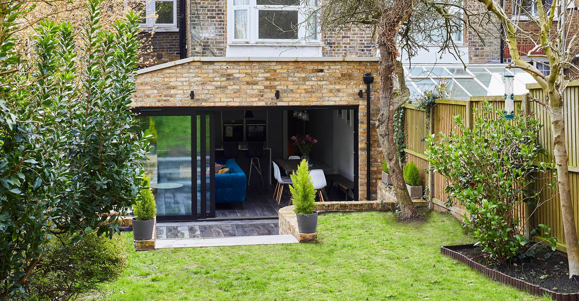 rear open plan kitchen extension with sliding doors