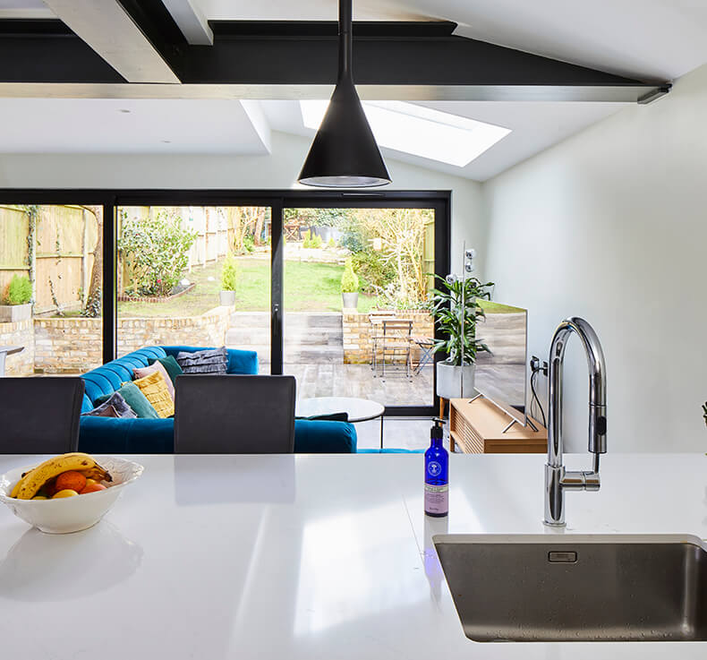 kitchen sink view to a garden