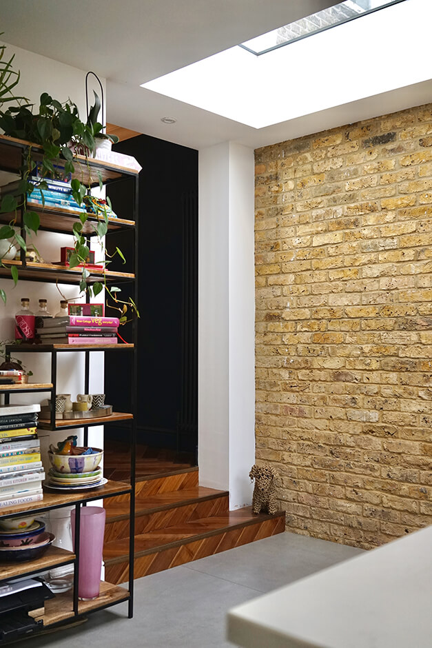 exposed brick wall, bookshellf