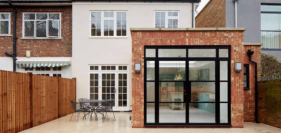 black bifold doors of rear extension