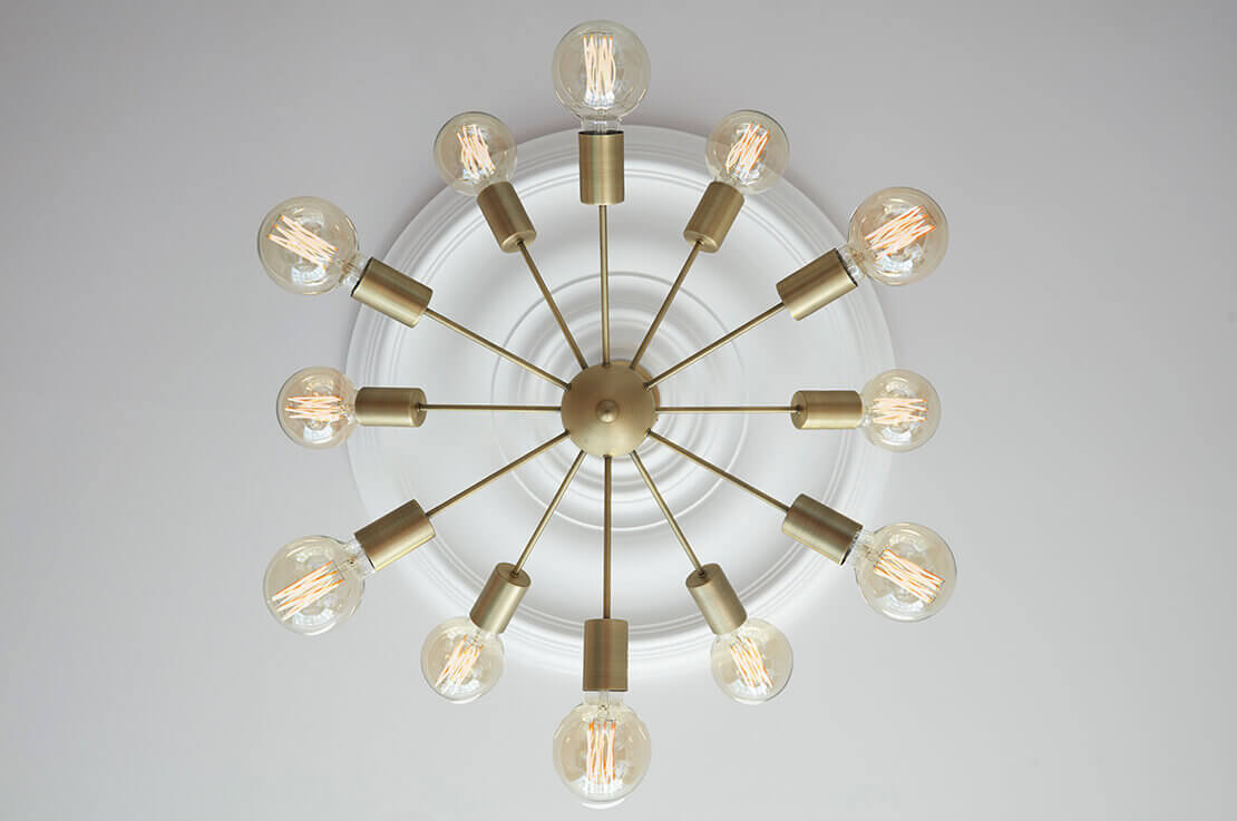 contemporary gold sputnik chandelier and white ceiling