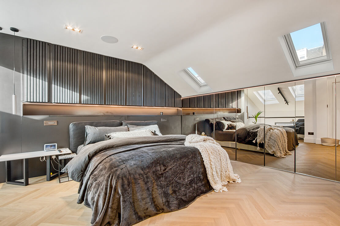 attic bedroom with modern decoration