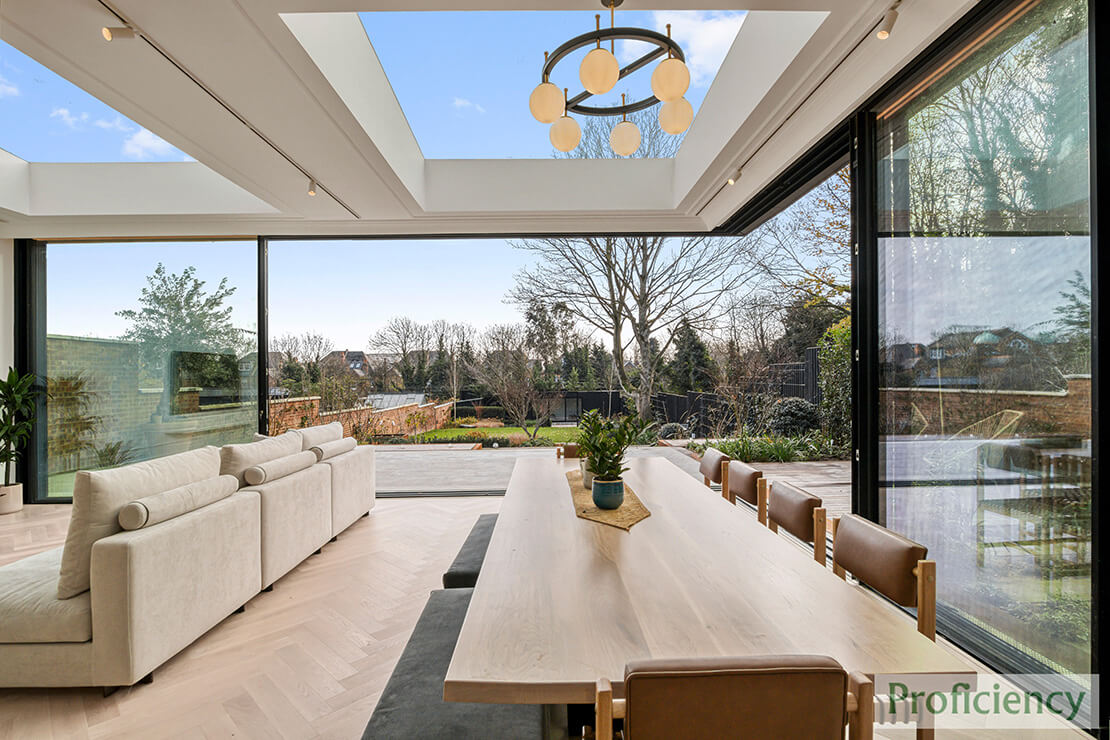 kitchen with bifold doors and island