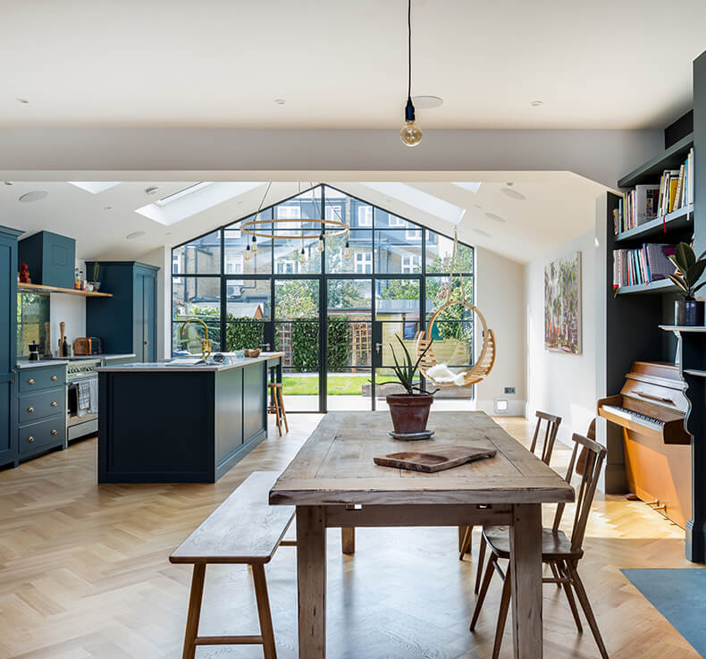 open plan kitchen extension with glazed doors