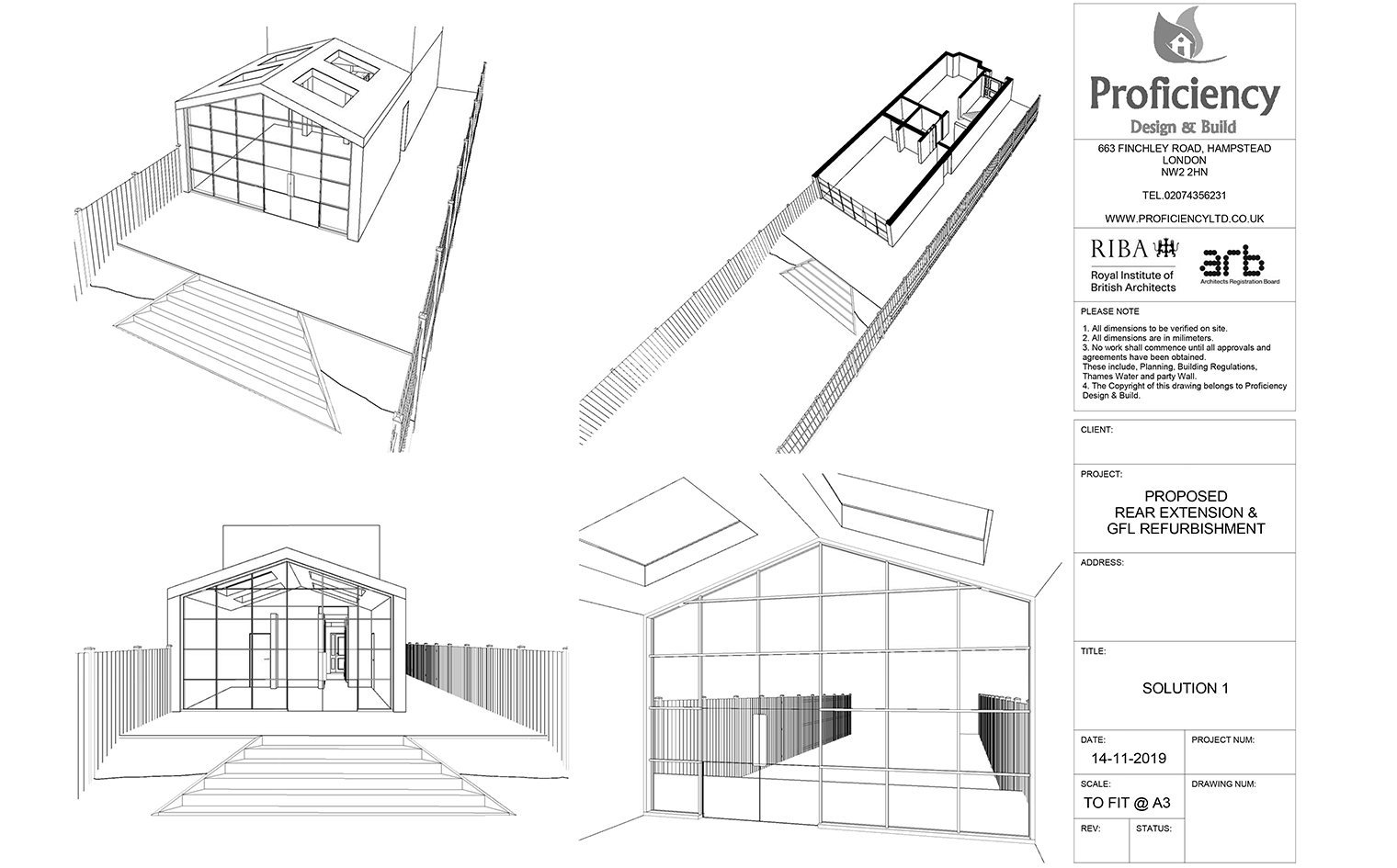 architecture concept design drawing of a single rear house extension