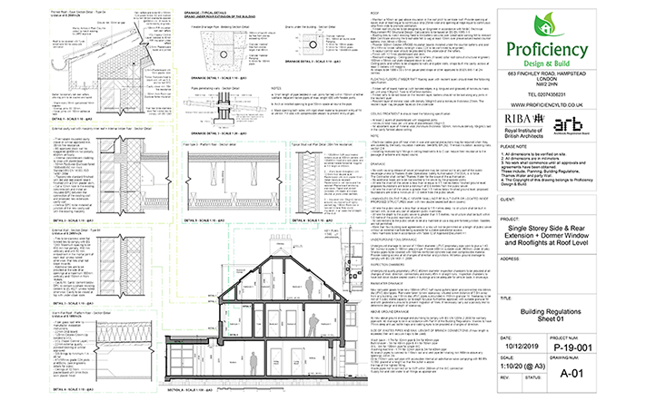 Technical drawing of a single storey home extension project